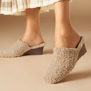 Tan Square-Toe Wedge Mules